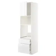 METOD / MAXIMERA high cab f oven/micro w dr/2 drwrs, white/Voxtorp high-gloss/white, 60x60x220 cm