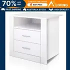 Bedside Table 2 Drawers with Shelf TARA White Nightstand Storage Furniture LF-WH