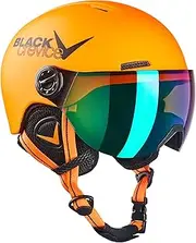 Black Crevice Leogang Children's Ski Helmet, Ski Helmet with Visor in Pilot Style, Snowboard Helmet for Boys and Girls, Breathable Ski Helmet, Adjustable Size