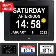 Digital Calendar Alarm Clock 8" Large Display 12 Alarms Remote Easy Seniors Gift