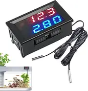 Industrial Temperature Monitoring Meter, Double LCD Display Aquarium Temperature Monitor, Terrarium Water Temperature Meter with 2 Waterproof Probes for Indoor Outdoor