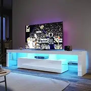 ELEGANT TV Unit Entertainment LED, 200cm TV Cabinet Modern High Gloss TV Unit with 2 Drawers for Bedroom Living Room Home Furniture (White)
