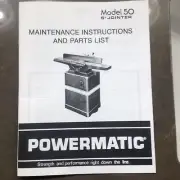 Powermatic Model 50 6” Jointer Operating Maintenance Instructions & Parts Manual