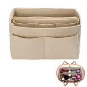 Felt Purse Organiser with Handbag Insert Liner Tote for Makeup Cloth Toys -Beige
