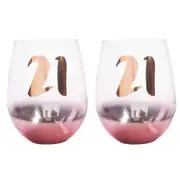 2PK Tallulah Blush Stemless Wine Glass Cup Party Drinkware Clear 21st Birthday