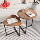 Set of 2 Nesting Coffee Tables Round & Triangle with Metal Frame for Living Room