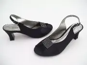 CLARICE BLACK SATIN LADIES FORMAL DRESS HEELS SHOES WEDDING PARTY DIAMOND 8.5