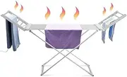 Heated Clothes Airers, Towel Warmer,Portable Clothes Airer with Wings 230W Electric Heated Clothes Dryer Folding Energy Efficient Laundry Drying Rack Indoor Airer 20 Bars