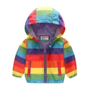 Kids Boys Girls Printed Hooded Zipper Coat Jacket Windbreaker Outwear 2-8 Years Multi Striped 6-7 Years