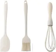 3-Piece Silicone Baking Set-Cake Cream Spatula, Egg Whisk & Barbecue Oil Brush for Home Baking and Cooking(White)