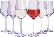 Purple Colored Wine Glass Set, Lavender Large 12 oz Glasses Set of 6, Unique Italian Style Tall Stemmed for White & Red Wine, Water, Margarita Glasses, Color Tumbler, Gifts, Viral Beautiful Glassware