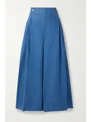 [Farm Rio] Farm Rio - Pleated Linen Wide-leg Pants - Blue - x small x small Blue