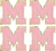 sourcing map Chenille Letter Patches 2.2" Self Adhesive Alphabet M Stick on Embroidered Patch Sew on Letter Stickers Applique for Repairing Clothing Jeans Shoes Hats DIY(Pink, Pack of 4)