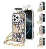 For Apple iPhone 16 Pro - Perfume Bottle Cover Case w/Gem Rhinestone Strap