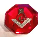 Antique Masonic Mason Red Octagon Stone Silver Encrusted 12.5 mm x 12.5 mm #A108