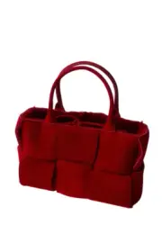 Bottega Veneta Arco Dark Red Suede/Shearling Tote Bag New And Authentic