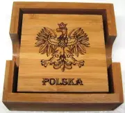 Bamboo Polska Coaster Set With Holder