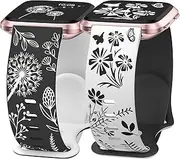 [Wearlizer] 2 Packs Floral Engraved Band Compatible with Fitbit Versa 2 Bands for Women, Two-Tone Flower Soft Silicone Cute Sport Strap for Versa/Versa 2/Versa Lite/Versa SE Smart Watch