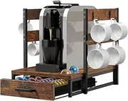Evermagin Coffee Pod Drawer for Nespresso Vertuo Capsule, 52 Pods Coffee Organizer with Cup Holder, Durable Coffee Maker Stand with Storage Drawer, Rustic Brown