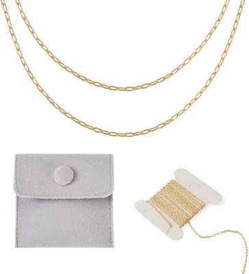 Pandahall 1M 14K Gold Filled Permanent Jewelry Chains Gold Paperclip Chains Brac