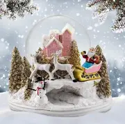 Santa w/ Reindeer Pink Cottage Snow Globe by The San Francisco Music Box Company