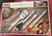 PARINI 5 PIECE GRILL TOOL SET - TONGS, FORK, SPATULA, BASTING & CLEANING BRUSH