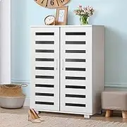 ALFORDSON Shoe Cabinet Shoes Storage Rack Adjustable 21 Pairs Cabinets Organiser Drawer Shelf with Slatted Doors, Wooden Home Furniture for Living Room, Entryway, Hallway (Glenn White with Handle)