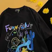 Short-Sleeve Crew Neck Cartoon Print Tee Black - L