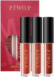 3Pcs Matte Liquid Lipstick Set, Long Lasting Waterproof Nude Red Brown Matt Lip Gloss Sets Liquid Stain Makeup Lipstick for Women, Non-Stick Cup Lipgloss