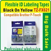 Flexible ID Label Tape Black on Yellow 9mmx8m Brother Compatible FX621 P-Touch