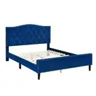 Design Square Modern Velvet Fabric Tufted Bed Head Bed Frame Queen Size Navy Blu