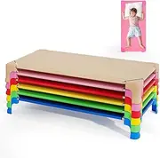 HONEY JOY 6 PCS Kids Stackable Daycare Cot, 134 x 61 cm Portable Toddler Nap Mat With Easy Lift Corners, Space Saving, Heavy Duty Standard Sleeping Cot, Preschool (Colorful)