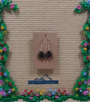 Lego® Spider Dangling Silver Plated Hook Earrings Custom Handmade