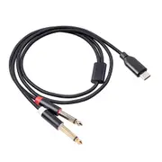 USB C To Dual 6.35Mm Audio Stereo Cable Type C To Dual 6.35Mm Audio Cord for Smartphone Multimedia Black