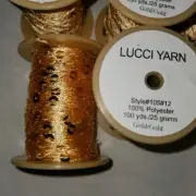 Lucci Yarn Charcoal 100 yds 100% polyester ribbon Gold/Gold Lot Of 10