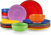 [vancasso] Bonita Dinnerware Set Muticolor Stoneware 18 Pieces Service for 6, Handpainted Spirals Pattern Stoneware Plates and Bowls Set