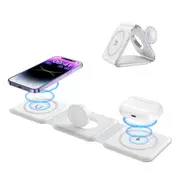 ZUSLAB Foldable Wireless Charger 3 in 1 Charging Station for iPhone Apple Watch and AirPods Portable Fast Charging with Magnetic Alignment - White