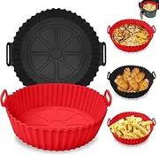 Air Fryer Silicone Pot, KAPASKI 2Pcs 8.6'' Air Fryer Silicone Liners Food Safe Non Stick Air fryer Basket Oven Accessories, Reusable Replacement of Parchment Liner Paper Fits 5.3QT or Bigger Air Fryer
