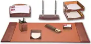 Dacasso Brown Crocodile Embossed Leather 10-Piece Desk Set
