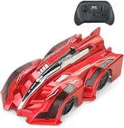 Yangers Radio Remote Controlled Wall Climbing Car, 4 Channel Control Defy Gravity Climber, USB Rechargeable With Front and Rear LED Lights - Electric Toy for Kids (Red)