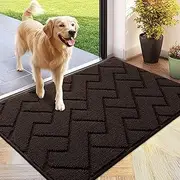 Biscpro Front Door Mat, 60 x 90cm Welcome Floor Mat Entrance,Non Slip Entryway Mats Home Washble,Low Profile Rug Durable Muddy Pet Mat(Coffee)