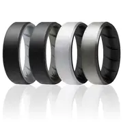 Silicone Wedding BR 8mm Edge Ring Set - Silver by ROQ for Men - 4 x 16 mm Ring