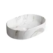 500*350*120mm Matt Carrara Ceramic Marble Oval Above Counter Art Basin