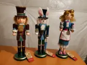 NEW ALICE IN WONDERLAND Set of 3 NUTCRACKERS Alice White Rabbit Mad Hatter Tags