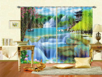 Clear Water Wind down 3D Curtains Blockout Photo Printing Curtains Drape Fabric