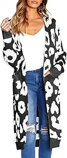[FAFOFA] Women Leopard Print Long Sleeve Knit Cardigan Open Front Sweater Outwear Coat with Pocket