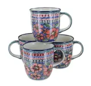 Blue Rose Polish Pottery Jungle Flower 4 Piece Mug Set