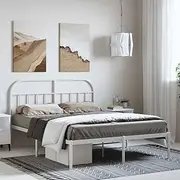 White Queen Size Metal Bed Frame with Headboard 150x200 cm - Robust Steel Construction with Extra Storage & Elegant Design