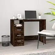 Desk Home Office Stand Table with Drawers Smoked Oak Engineered Wood Computer Gaming Adjustable 102x50x76 cm