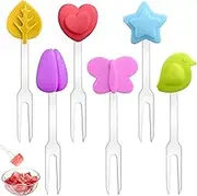 Simsky Pack of 6 Fruit Forks Made of Stainless Steel, Reusable Fruit Skewers, Stainless Steel Piekser with Silicone Decoration